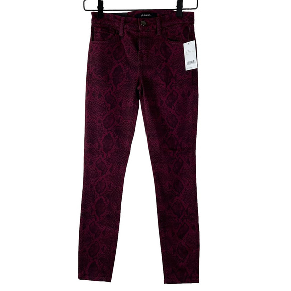 NEW J Brand Womens Mid-Rise Crop Skinny Jeans Snake Boa Oxblood Red Stretch 23 - Picture 1 of 10